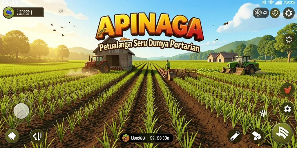 Screenshot gameplay APINAGA menunjukkan keasyikan bertani dan merawat hewan.