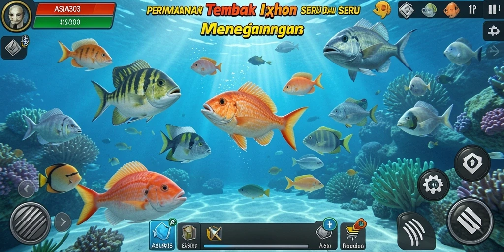 Screenshot utama gameplay ASIA303 dengan aksi tembak ikan yang seru.