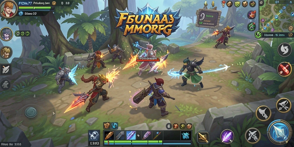 Tampilan aksi seru dalam FIONA77 yang penuh petualangan MMORPG.