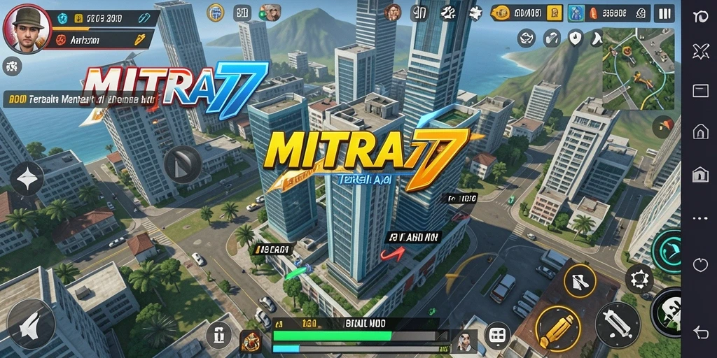 Screenshot utama MITRA77 menampilkan aksi gameplay menara pertahanan yang seru.