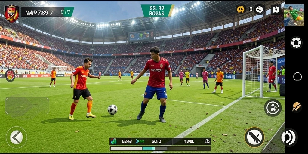 Screenshot utama MVP789 menampilkan aksi seru di lapangan sepak bola.