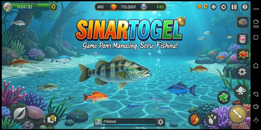 Tampilan gameplay SINARTOGEL dengan berbagai ikan yang menunggu untuk dipancing.